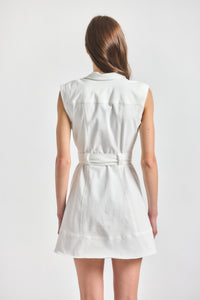 Lya Belted Denim Dress - White