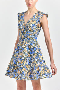 Kris Sleeveless Mini Dress - Blue Tan Bloom