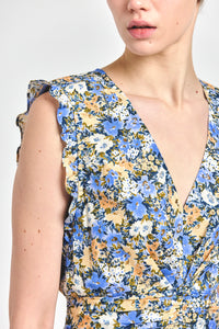Kris Sleeveless Mini Dress - Blue Tan Bloom