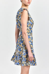 Kris Sleeveless Mini Dress - Blue Tan Bloom