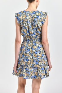 Kris Sleeveless Mini Dress - Blue Tan Bloom