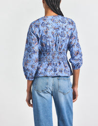 Lilith V-Neck Blouse - Denim Blue Multi