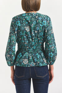 Lilith V-Neck Blouse - Teal Multi