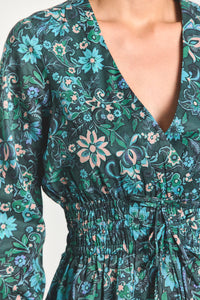 Lilith V-Neck Blouse - Teal Multi