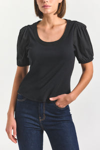 Willa Balloon Sleeve Scoop Top - Black