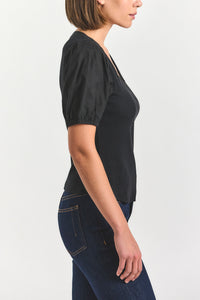 Willa Balloon Sleeve Scoop Top - Black