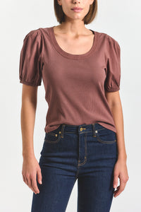 Willa Balloon Sleeve Scoop Top - Deep Mocha