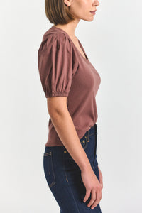 Willa Balloon Sleeve Scoop Top - Deep Mocha