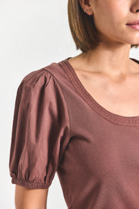 Willa Balloon Sleeve Scoop Top - Deep Mocha