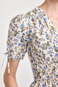 Rhea Puff Sleeve V-Neck Top - Blue Bouquet