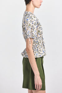 Rhea Puff Sleeve V-Neck Top - Blue Bouquet