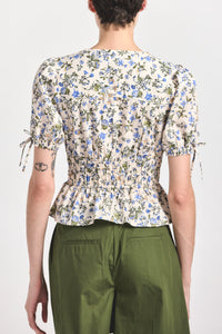 Rhea Puff Sleeve V-Neck Top - Blue Bouquet
