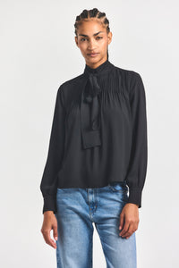 Valentine Neck Tie Blouse - Black