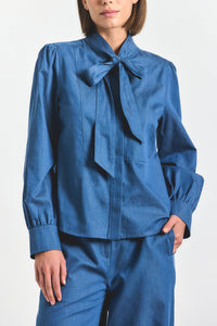 Majah Tie Neck Blouse - Medium Blue