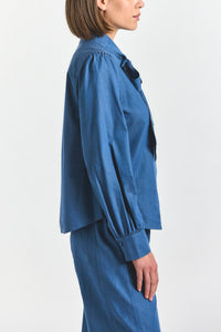 Majah Tie Neck Blouse - Medium Blue