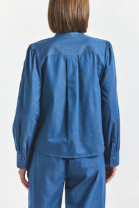 Majah Tie Neck Blouse - Medium Blue