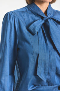 Majah Tie Neck Blouse - Medium Blue