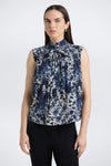 Blue floral top with tie neck 