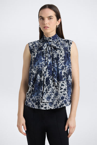 Allie Sleeveless Bow Blouse - Denim Blue Multi – Derek Lam