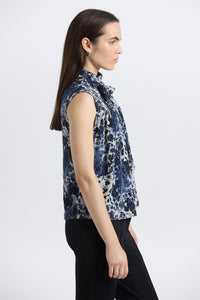 Blue floral top with tie neck 