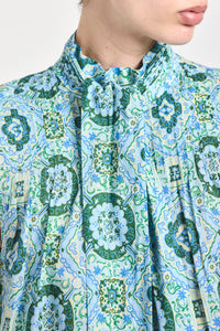 Allie Sleeveless Bow Blouse - Blue Medallion