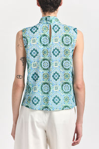 Allie Sleeveless Bow Blouse - Blue Medallion