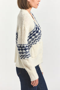 Bette Fair Isle Cardigan - White/Navy