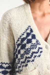 Bette Fair Isle Cardigan - White/Navy