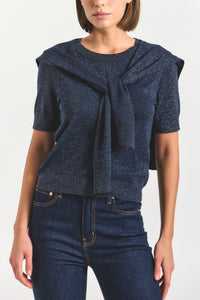 Twain Short Sleeve Pre Styled Sweater - Navy