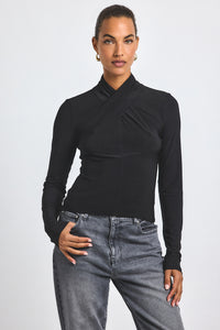 Krini Wrap Long Sleeve Neck Matte Jersey Top