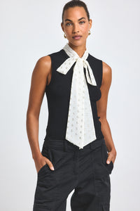Calista Mixed Media Tie Neck Sweater