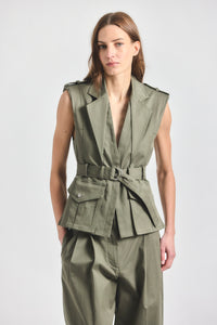Scottie Belted Vest - Dusty Olive