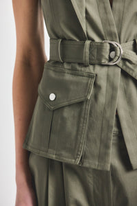 Scottie Belted Vest - Dusty Olive