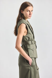 Scottie Belted Vest - Dusty Olive