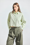 Evelina Cropped Button Up Shirt - Shadow Lime /White
