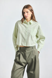 Evelina Cropped Button Up Shirt - Shadow Lime /White