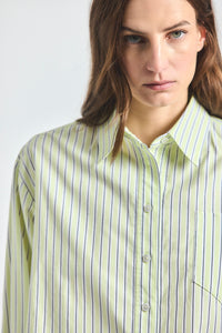 Evelina Cropped Button Up Shirt - Shadow Lime /White