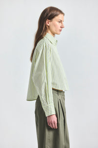 Evelina Cropped Button Up Shirt - Shadow Lime /White
