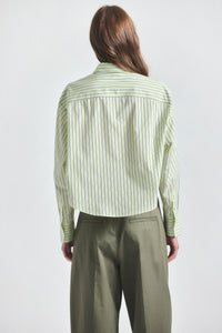 Evelina Cropped Button Up Shirt - Shadow Lime /White