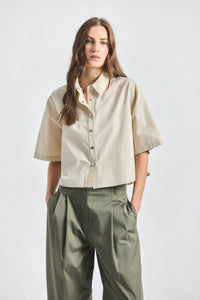 Olivia Cropped Short Sleeve Shirt - Oyster Gray