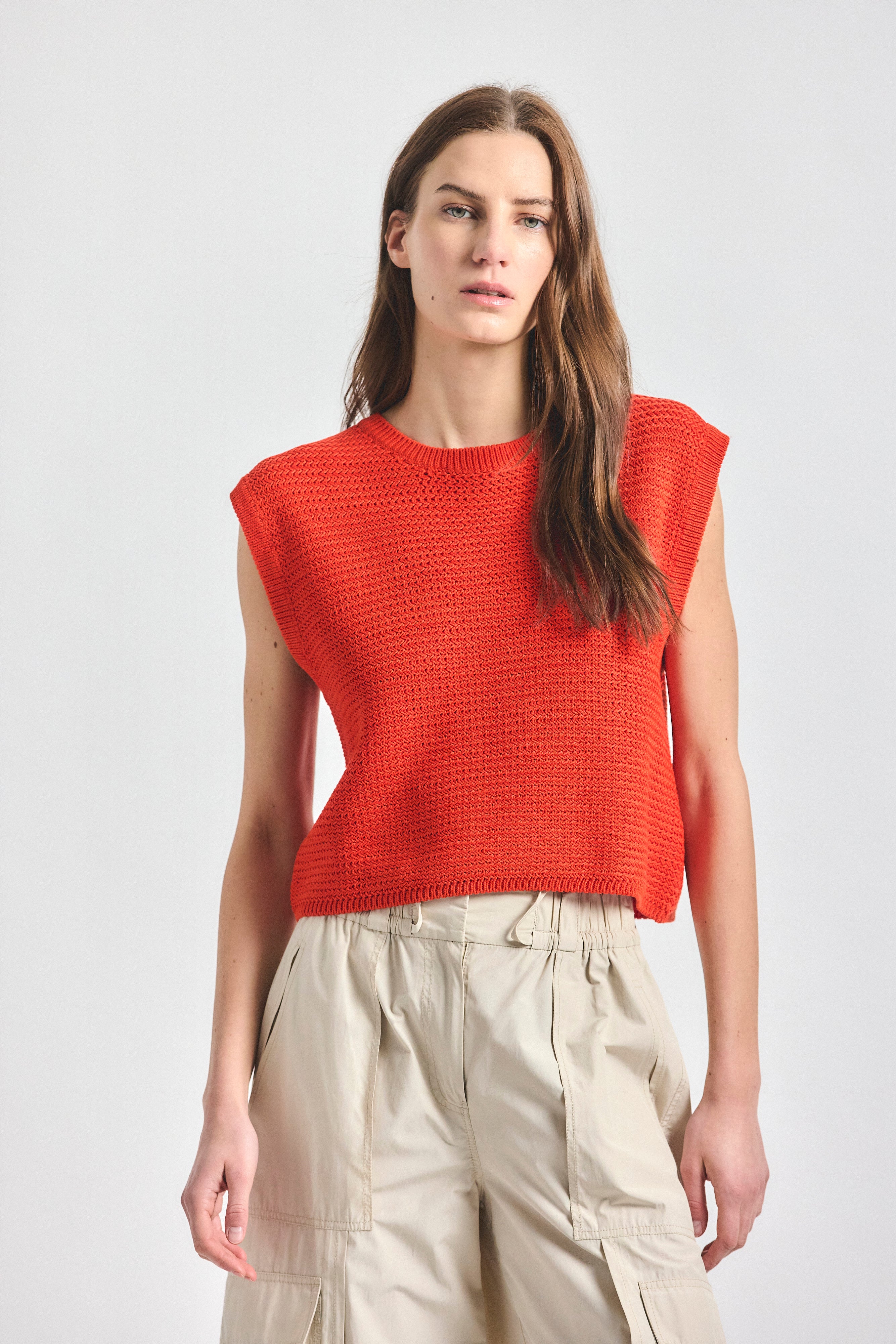 Vivienne Sleeveless Sweater - Tangerine Tango – Derek Lam