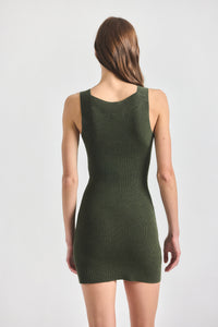 Kamila Compact Knit Tank Dress - Dusty Olive