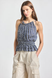 Avery Smocked Sleeveless Top - Marshmallow/Navy
