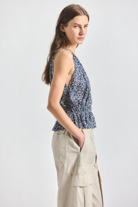 Avery Smocked Sleeveless Top - Marshmallow/Navy