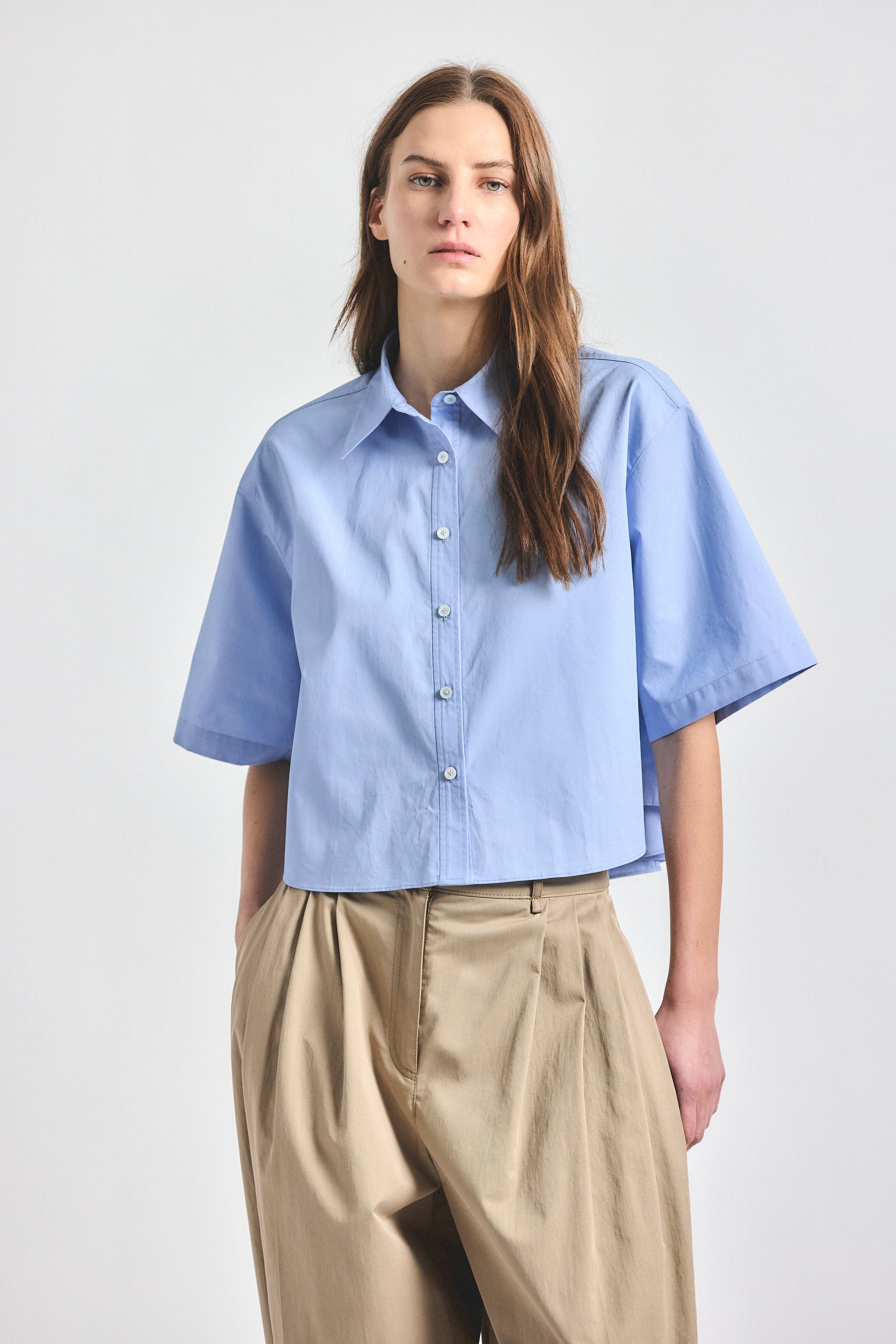Olivia Short Sleeve Shirt - Light Blue – Derek Lam