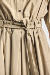 Alessia Short Sleeve Pleated Dress - KHAKI