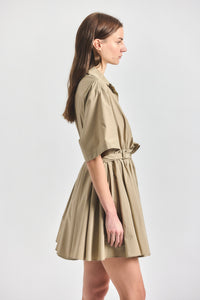 Alessia Short Sleeve Pleated Dress - KHAKI
