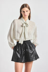 Emily Tie Neck Blouse - MARSHMALLOW/BLACK