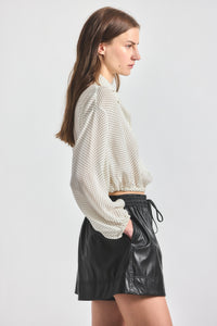 Emily Tie Neck Blouse - MARSHMALLOW/BLACK