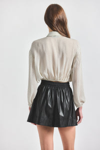 Emily Tie Neck Blouse - MARSHMALLOW/BLACK
